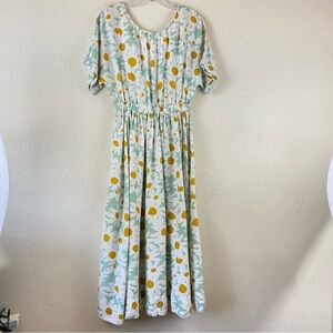Madewell Small White & Teal Daisy Floral Short Sleeve Open Back Long Maxi Dress